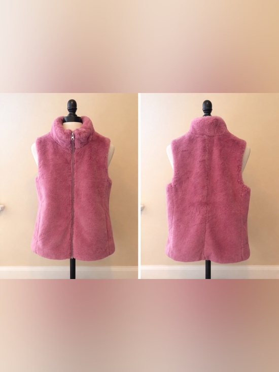 J. Crew Tops - J Crew Plush Faux Fur Pink Vest - Sleeveless Zip Front